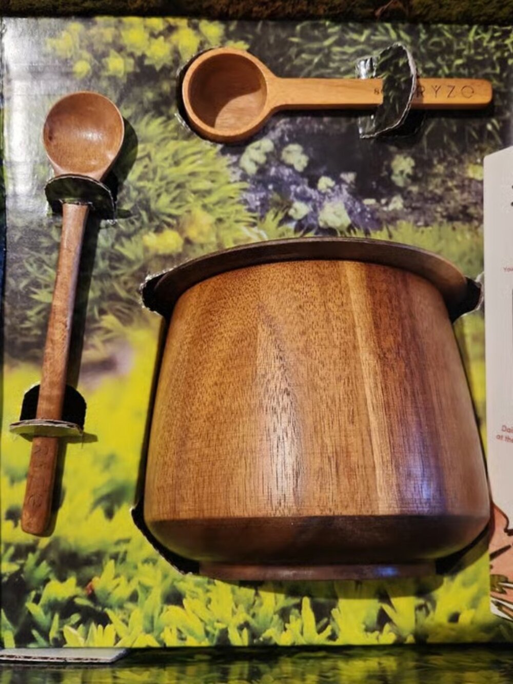 NEW Organic Mushroom Coffee Wood Canister and spoon set. NEW